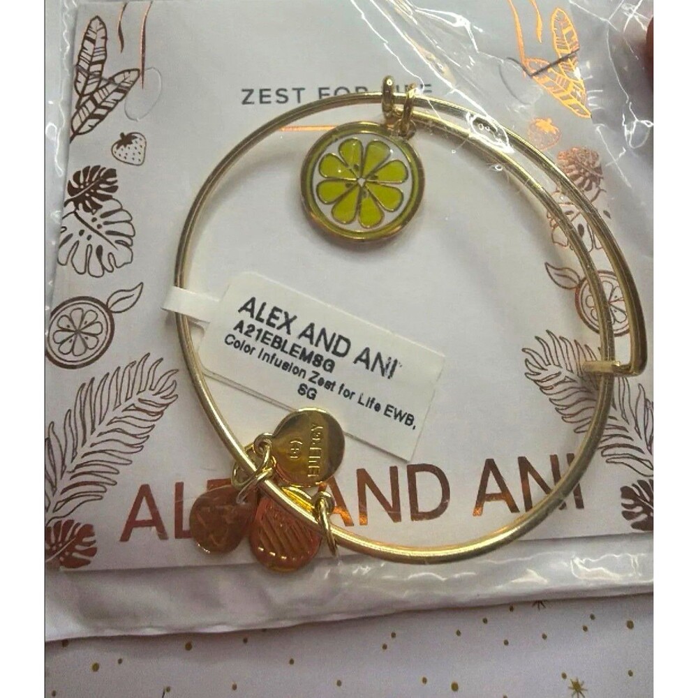 Alex and Ani "Zest for Life" Lemon Charm Bangle Bracelet - Shiny Gold (NWT)